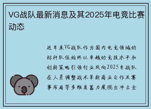 VG战队最新消息及其2025年电竞比赛动态
